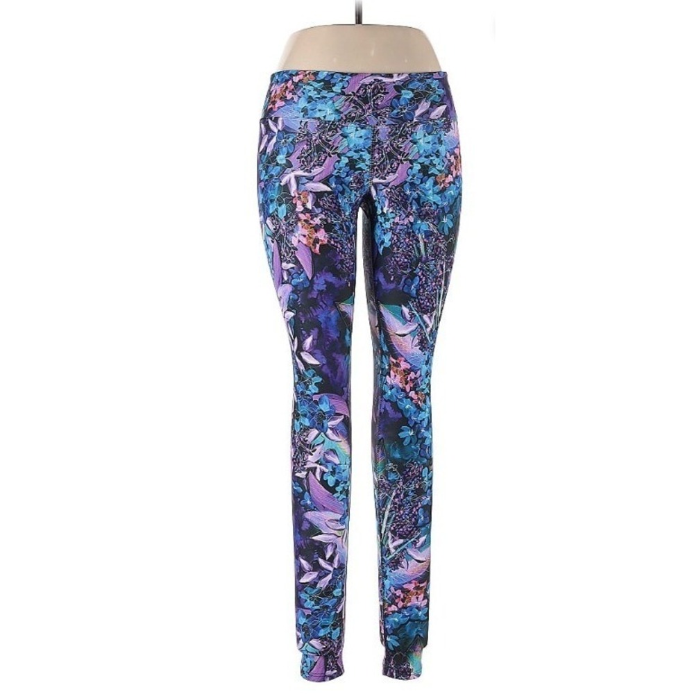 Women's Dharma Bums Blue Purple Floral Print Mid-Rise Leggings‎ Size L NWT Yoga